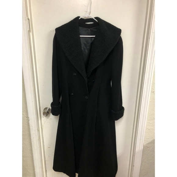 Laura Ashley Wool Coat Boucle Collar Cuffs Double Breasted Black Size 6 - Picture 1 of 9